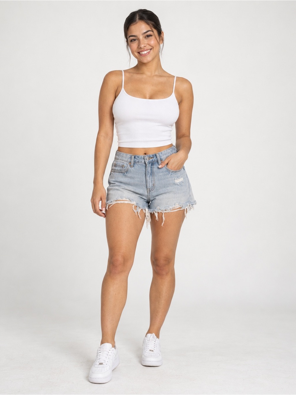 JustUSA Small Light Wash High Rise Distressed Denim Shorts Frayed Hem NWT